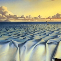 surreal ocean with boat