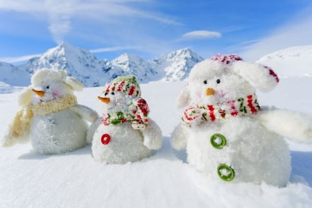 Cute Snowmen - snowman, xams, landscape, winter, mountains, magic christmas, snowmen, christmas, winter time, merry christmas, snow, snowy