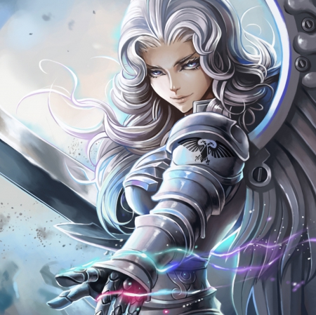 Zayel - beautiful, hot, anime girl, suite, wings, fantasy, magic, gorgeous, 3d, armor, mecha, wing, beauty, silver hair, anime, sinister, hd, mafic, cg, long hair, sexy, realistic, angel