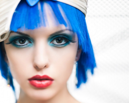 Pretty Face - woman, face, blue hair, model