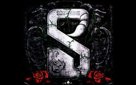 Scorpions ~ Sting in the tail - scorpio, poster, Scorpions, flower, music, black, white, red, rose, zodiac, hard rock