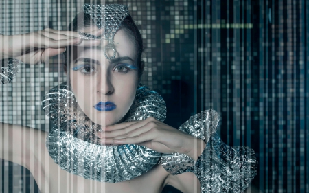 White Queen - White Queen, wonderland, blue, girl, creative, make-up, fantasy, silver, woman, model, situation, alice