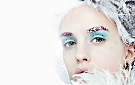 Julia Frauche - Julia Frauche, winter, blue, girl, pink, make-up, white, woman, model