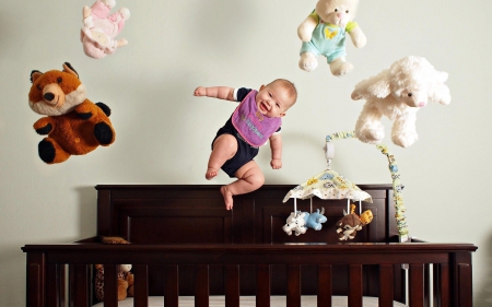 Flaying with the toys - creative, situation, child, fantasy, pink, baby, toys