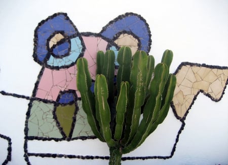 Cesar Manrique - abstract, white, green, photography, colors, color, cactus, wall