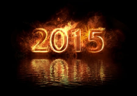 Happy 2015! - new year, reflection, fire, gold, 20154, happy