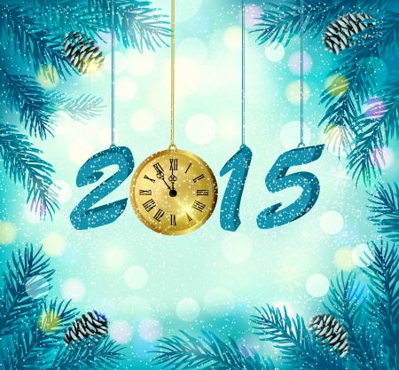 2015 - greetings, beauty, new year, magic, photography, creative pre-made, pine branches, clock, holiday, xmas and new year, celebrations, vector arts, lovely, love four seasons, holidays, abstract, beautiful, 2015, colors, happy