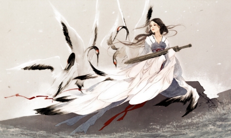 Art of Ibuki Satsuki 20 - birds, warrior, painting, girl, Ibuki Satsuki