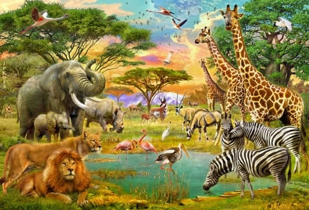 Amazing Harmony - zebra, fantasy, animal, nature, lion