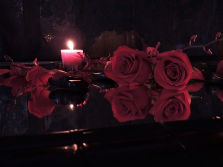 Romance - flowers, roses, romance, candles, dark