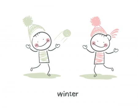 Happy kids - play, winter, cartoon, kids