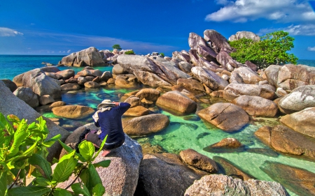 LENGKUAS ISLAND - clouds, person, beautiful, splendor, rock, landscape, sea, island, nature, enchanting nature, sky