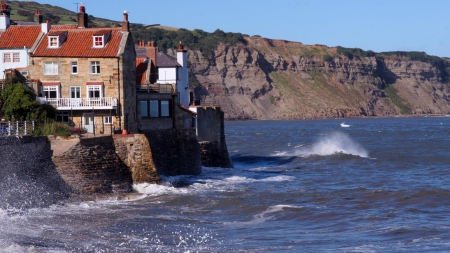 Houses on the Ocean - cliffs, oceans, houses, nature