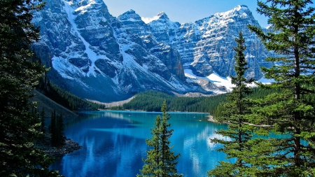 Lake - lake, mountains, landscape, trees, snow