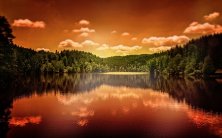 Forest Lake - sky, lake, reflection, forest, water, sunset