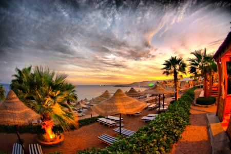 Beautiful Place - hdr - nature, beaches, chairs, ocean