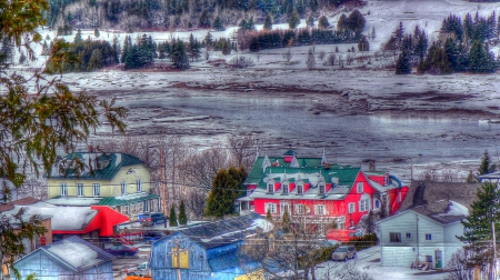 Small Town in Winter - hdr - winter, architecture, cityscapes, towns