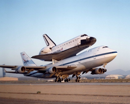 Space Shuttle Discovery, Mounted Atop A 747 Shuttle Carrier - Mate-Demate Device, Space Shuttle Discovery, 747 Shuttle Carrier, NASA