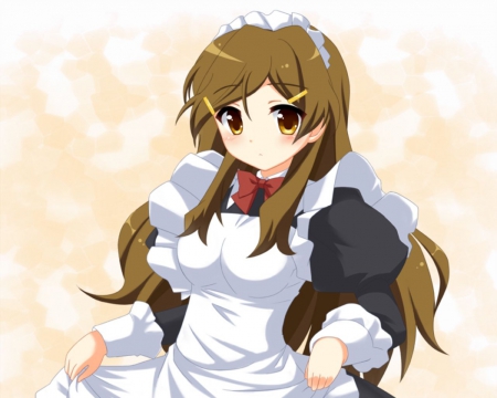 Vivid Maid Operation - pretty, anime, kawaii, female, Himawari, nice, apron, vividred operation, anime girl, Shinomiya, vivid, beautiful, long ahir, girl, beauty, lovely, brown hair, maid, sweet, Shinomiya Himawari, cute, adorable