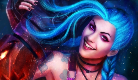 Jinx - The Loose Cannon - pretty, league of legends, creative pre-made, beautiful, digital art, weird things people wear, colors, lovely, colorful, 3D and CG, love four seasons, fan art