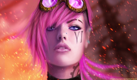 Vi - The Piltover Enforcer - fan art, 3d and cg, colorful, lovely, creative pre-made, vi - the piltover enforcer, love four seasons, pretty, weird things people wear, league of legends, beautiful, digital art, colors