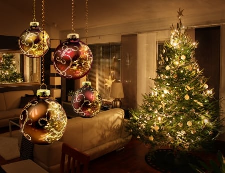 Xmas - christmas, decoration, balls, merry, tree