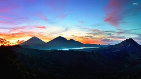 sunset over the mountains - sky, sunset, mountain, cloud