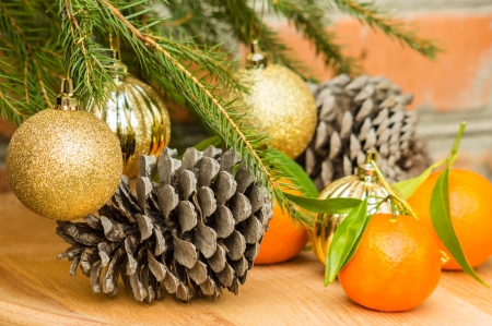 Xmas - fir tree, christmas, oranges, decoration, balls, merry