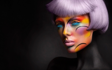 Colorful make-up - woman, rainbow, girl, colorful, make-up, black, face, yellow, red, blue