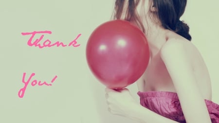 Thank you! - thank you, woman, girl, pink, card, balloon