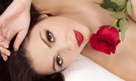 Girl - face, flower, rose, lips, girl, eyes