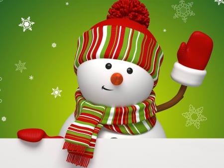 HELLO  ALL - snowman, waving, christmas, greeting