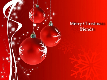 Greeting to friends - white, balls, red, greeting, Christmas