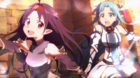 Stop Pulling Me - pretty, anime, knoght, female, konno yuuki, alo, long hair, armor, yuuki, blue hair, sword art online, sao, nice, purple hair, anime girl, asuna, beautiful, girl, konno, yuuki asuna, beauty, lovely, sweet, yuuki konno, asuna yuuki