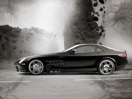 mercedes benz- SLR Mclaren - sports, black, slr mclaren, mercedes benz, car, sin, race, machine