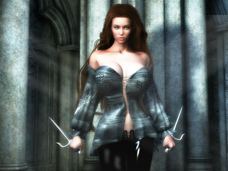 woman with knife - woman, art, fantasy