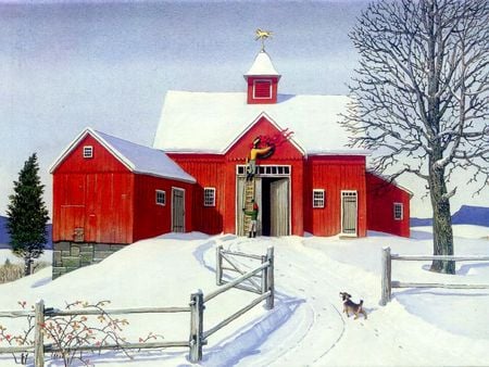 snow and barn - snow, xmas, farm