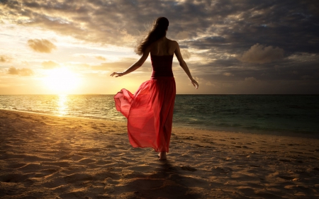 sunset beauty - beauty, sunset, beach, red