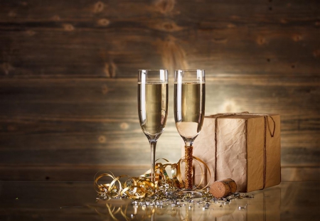 Champagne and gifts - new year, xmas, and gifts, champagne, gold