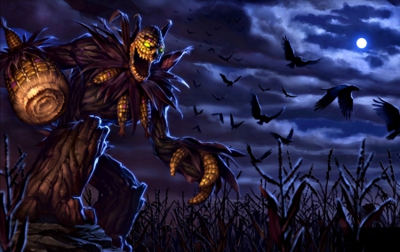 Cornstalker - cornstalker, bird, raven, halloween, game, dark, blue, heroes of newerth, fantasy