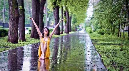 It's raining - girl, pretty, road, rain