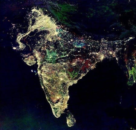 India at night from nasa - india, night, space, beautiful