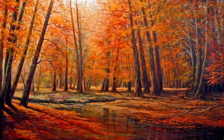 Memories of My Childhood - autumn, fall, trees, woods, landscape, red