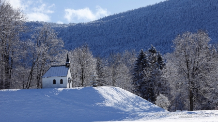 Church in the Mountains in Winter - churches, snow, winter, architecture, mountains