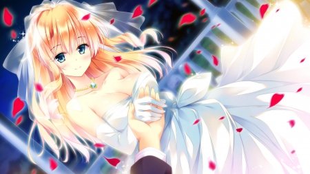 Yukariko Kasugano - love, wedding, girl, long hair, bride, cg, pretty, game, golden, dress, happy