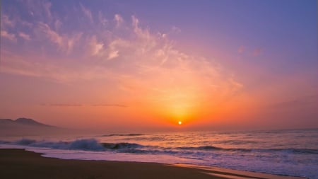 Sunset Sky over Beach - sunsets, nature, beaches, ocean