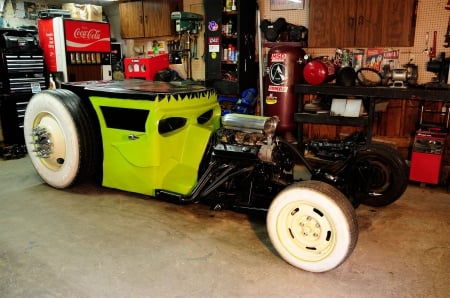 Frankenstein-Odd-Rod - lime green, hotrod, big rear tires, custom