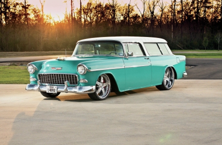 1955-Chevrolet-Nomad - bowtie, classic, gm, aqua