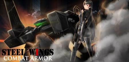 Steel Wings - black, beautiful, hot, anime girl, girl, splendid, smoke, armor, robotic, pretty, mecha, robot, beauty, awesome, sweet, dark, anime, hd, cg, nice, lovely, sexy, scene, female