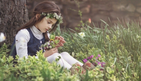 Girl - field, flower, girl, cute